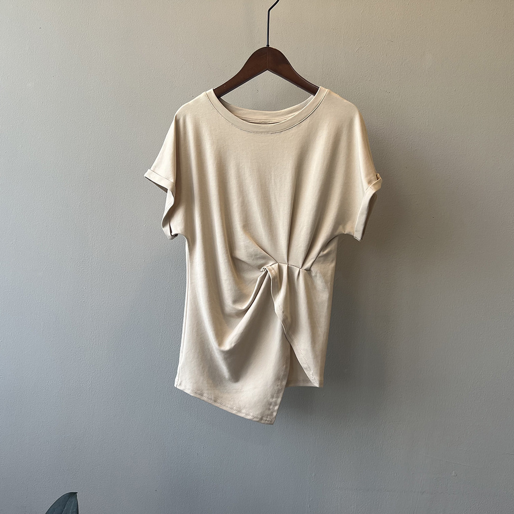Summer New Women S T Shirt Yanshuang Irregular Round Neck Short Sleeve T Shirt For Women Summer New Design Sense Ruched Waist Top New Designer T Shirt