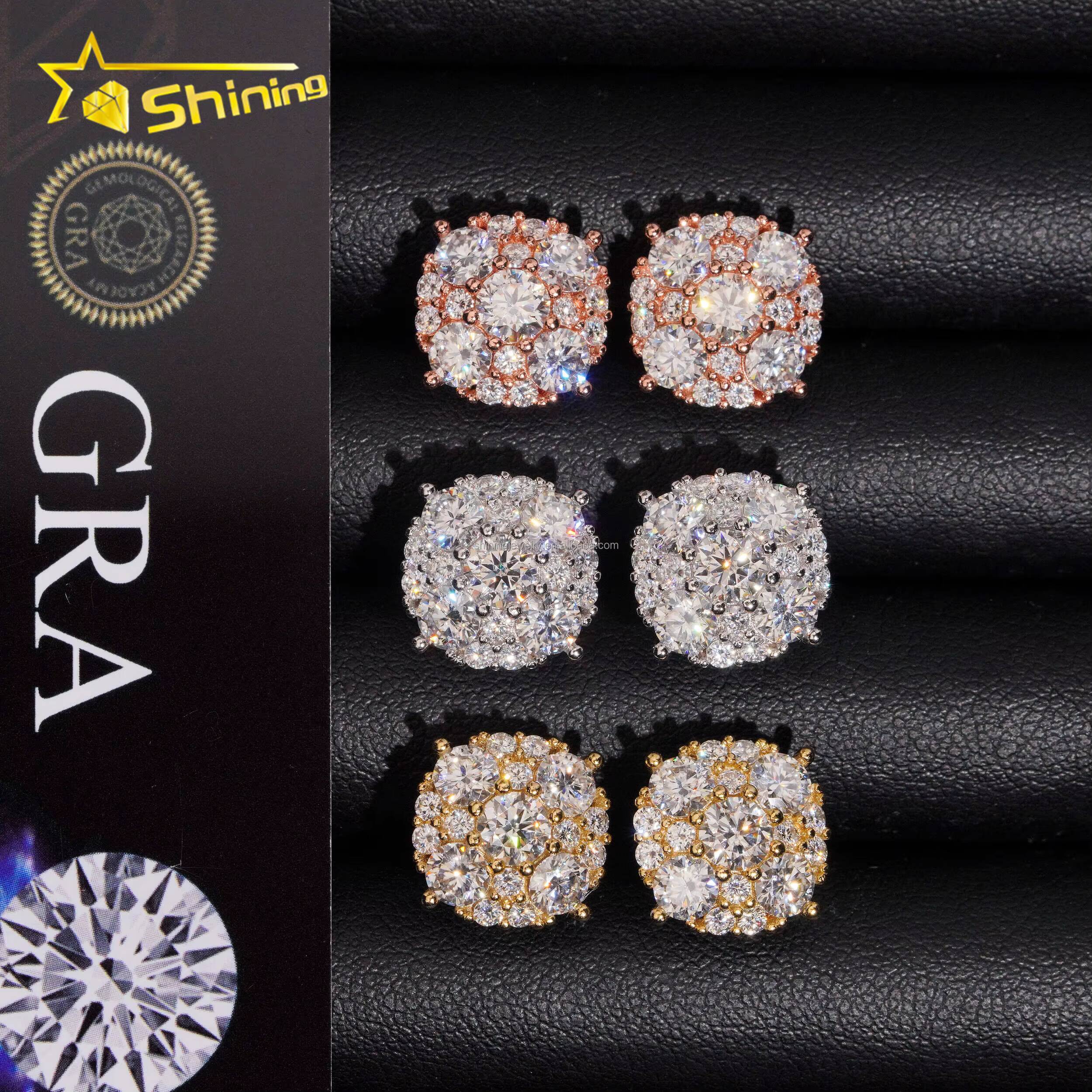Luxury Fire Hot Selling Fire Moissanite Stud Earrings GRA Certified 925 Sterling Silver Unisex Jewelry 925 Round Stud Earrings