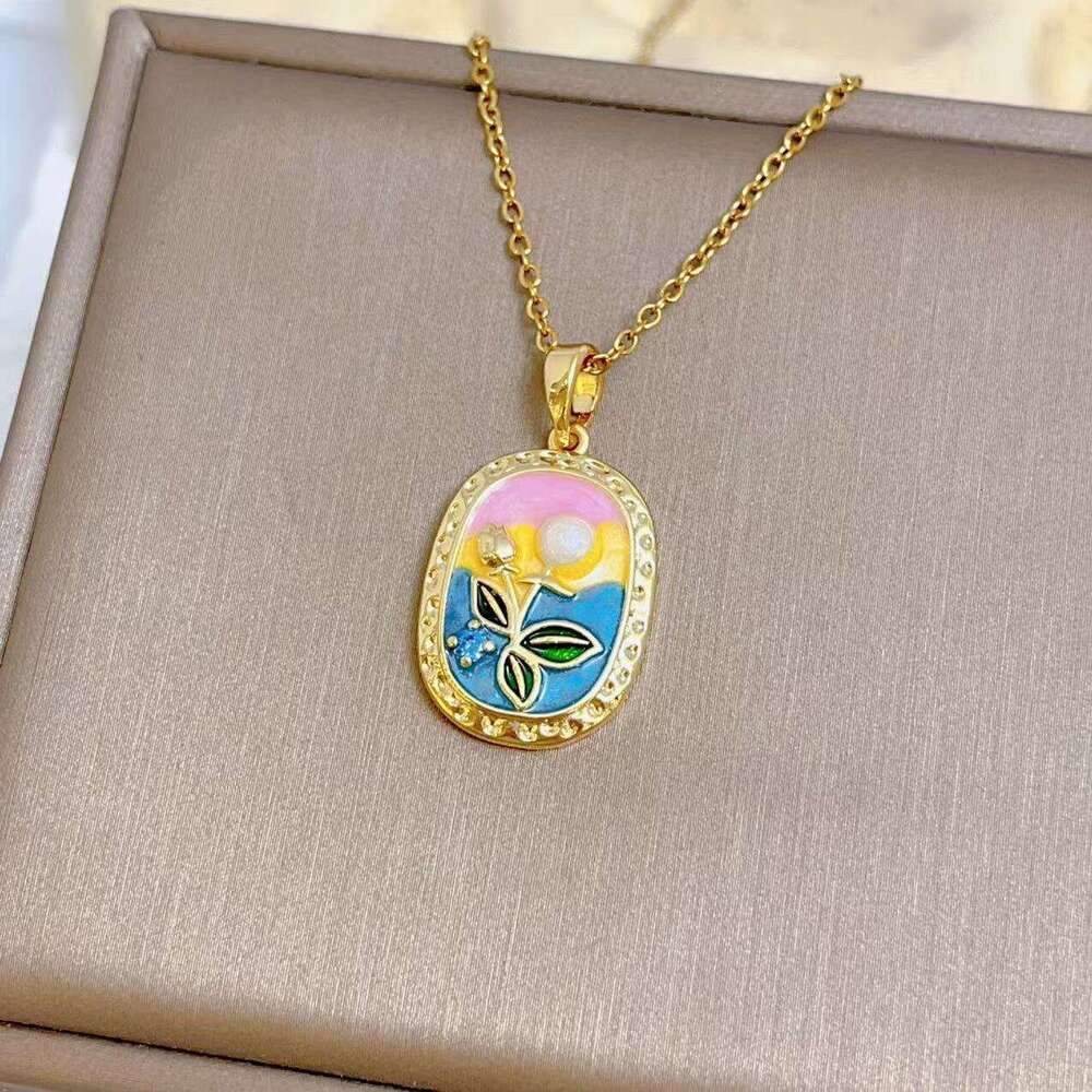 Monet's Garden Vintage Necklace Natural Baroque Pearl Light Bead Oil Painting Style Collarbone Chain Ebd