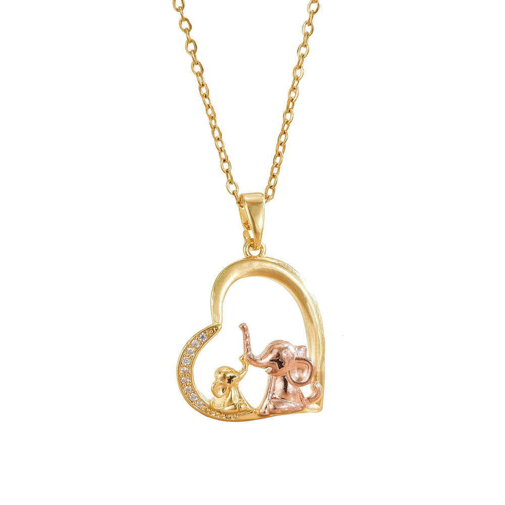 Mother's Day Heart Elephant Pendant Necklace Fashion Versatile High-End Clavicle Chain 23D