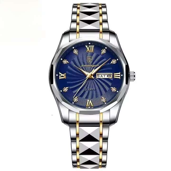 DHwatches Men's Tungsten Steel Watch - 50M Waterproof Business Quartz Wristwatch with Day & Date, Luminous (Model 980)