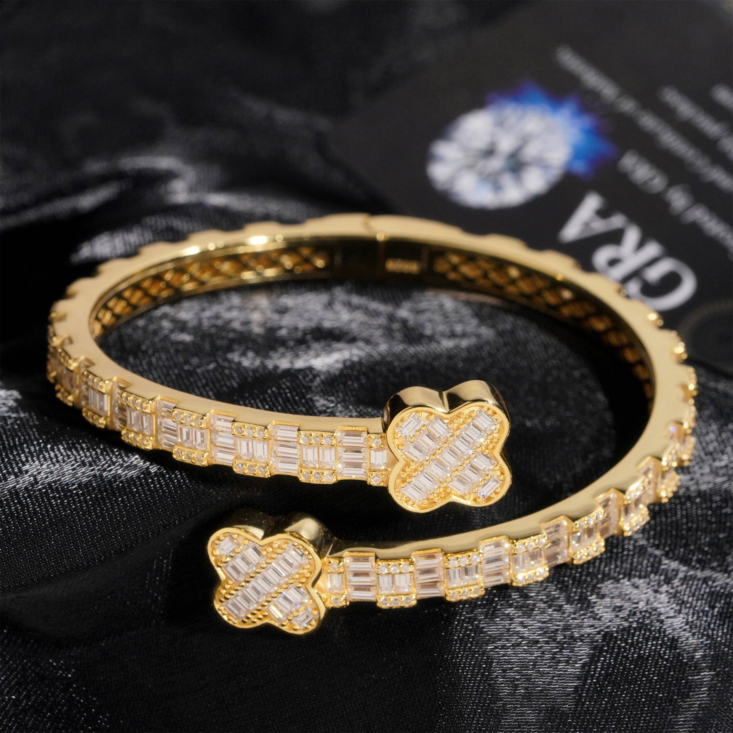 Flower Shaped Cuff Bracelet D Color Moissanite 925 Silver Fine Jewelry