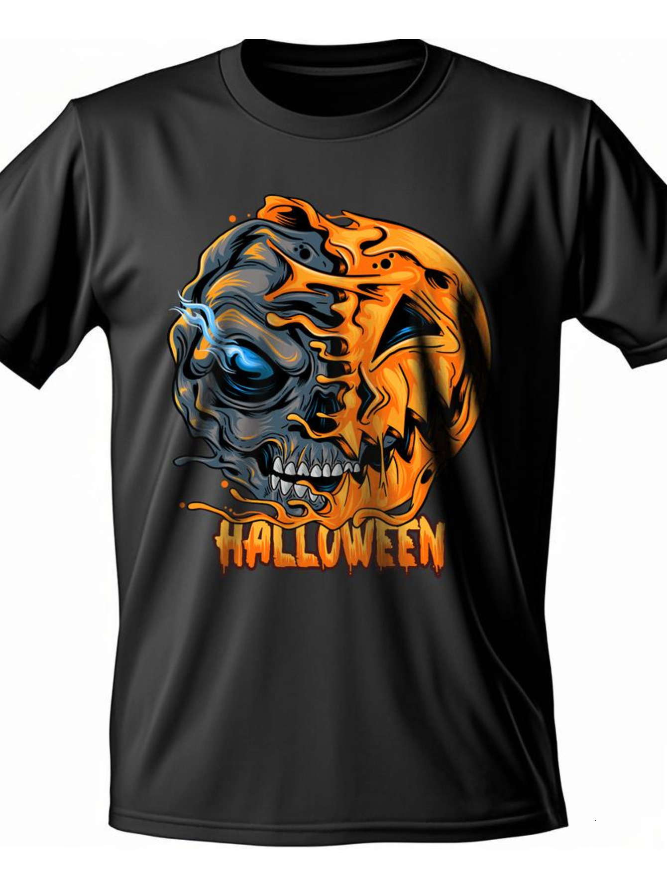 VogueEpoch T Shirts Adult Graphics Short sleeve Cotton Men black S-3XL Round collar White tiger 180g Halloween Wed eb