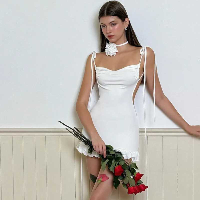 2024 European and American new dress with summer high-end feel Y2K sexy backless lace-up spicy girls hip-hugging skirt R250716