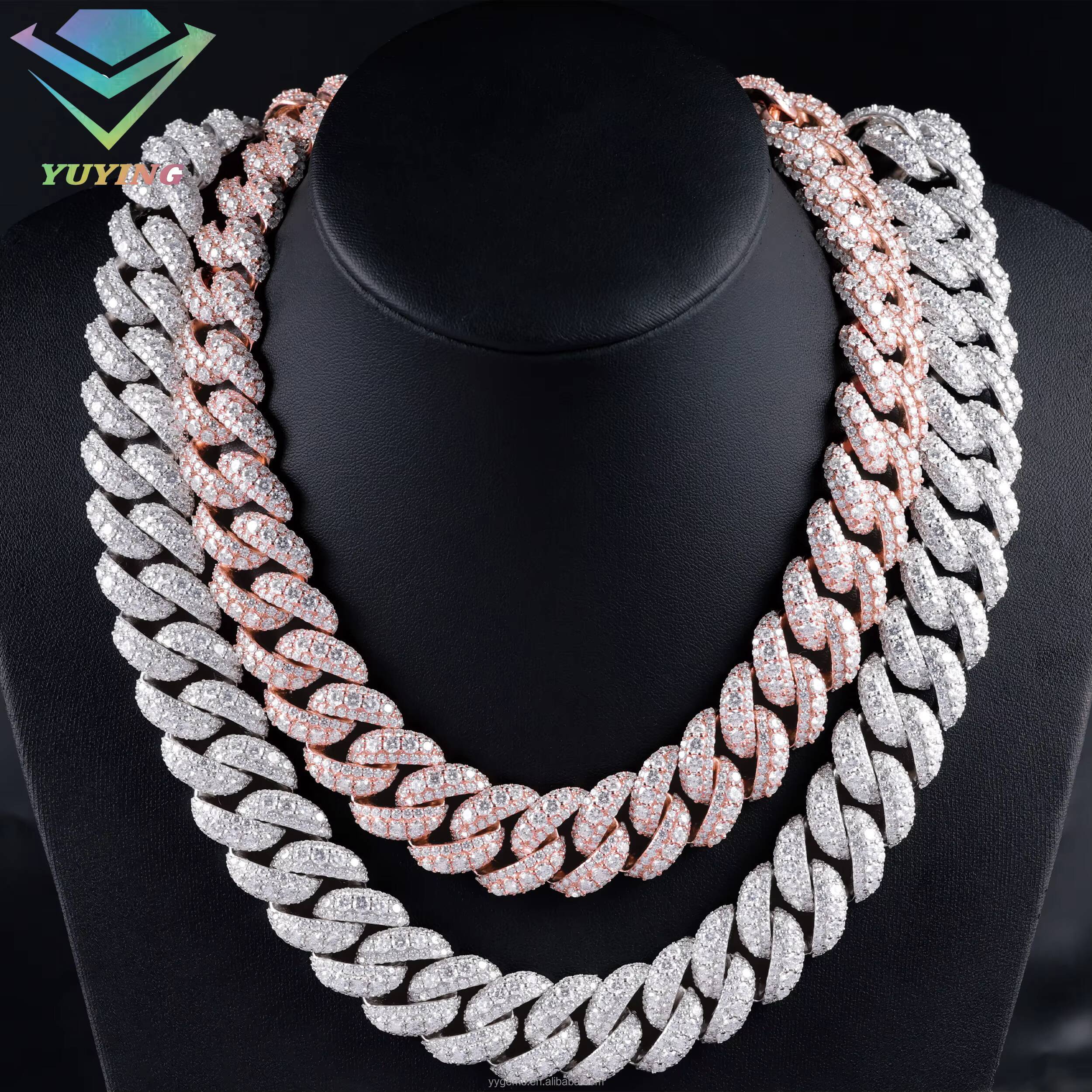 Heavy Solid Raise Diamond 925 Sterling Silver Mens VVS Moissanite Diamonds Cuban Link Chain With GRA Certificate