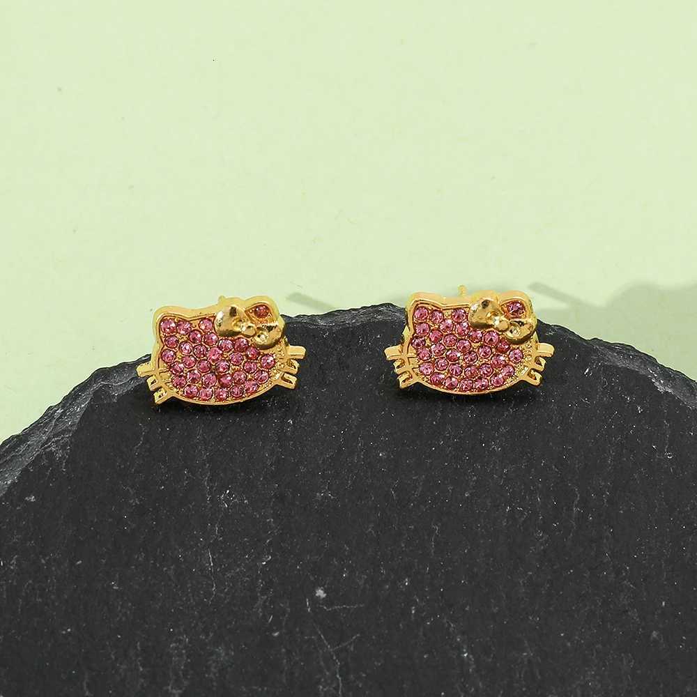 Sanrio ute Sanrio Hello Kitty Cartoon Earrings Y2K Sweet Spicy Girl Alloy Earrings Kawai Minimalist Fashion Gold Color Diamond Jewelry w250716