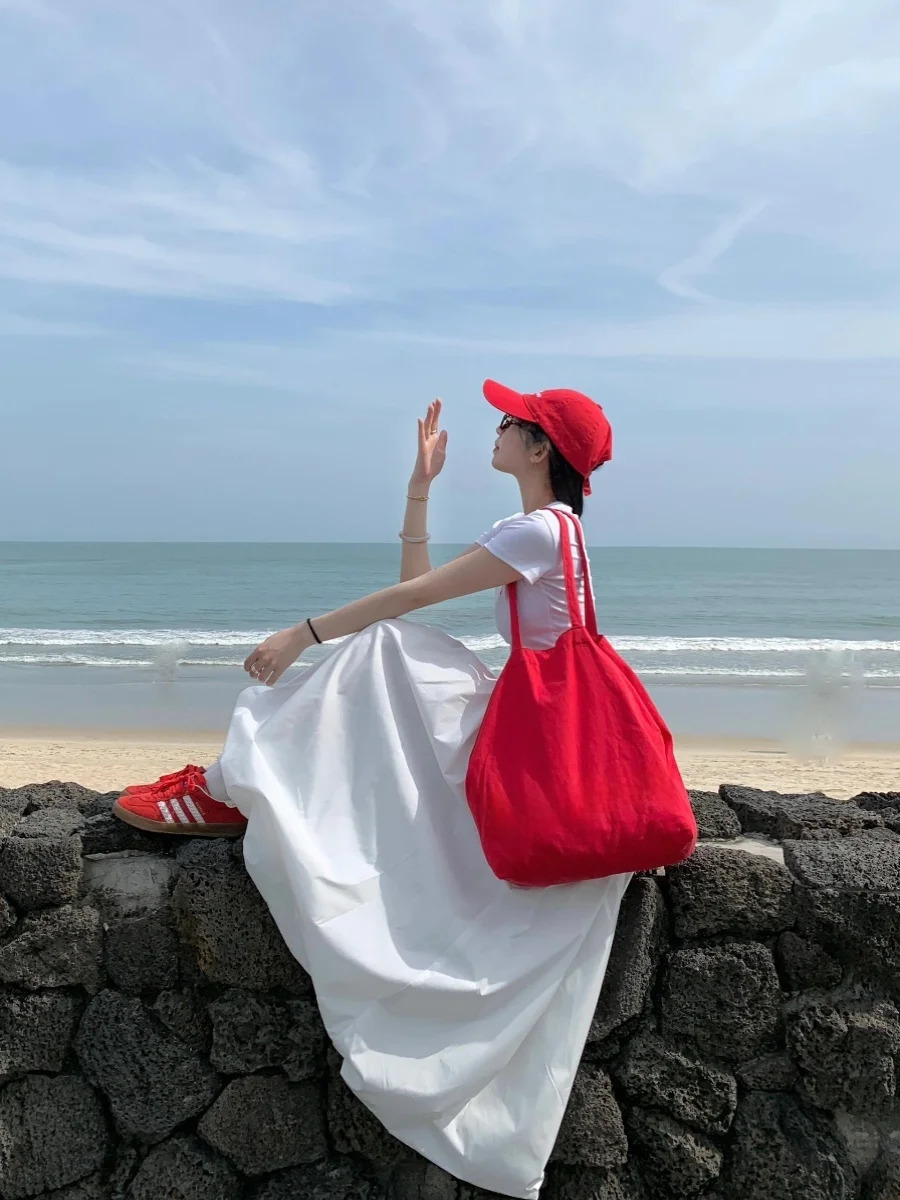 Summer Travel Large Capaci Tote Bag Casual Canvas oulder Bag Womens Sle Korean Version Red Canvas Tote Handbag 250714