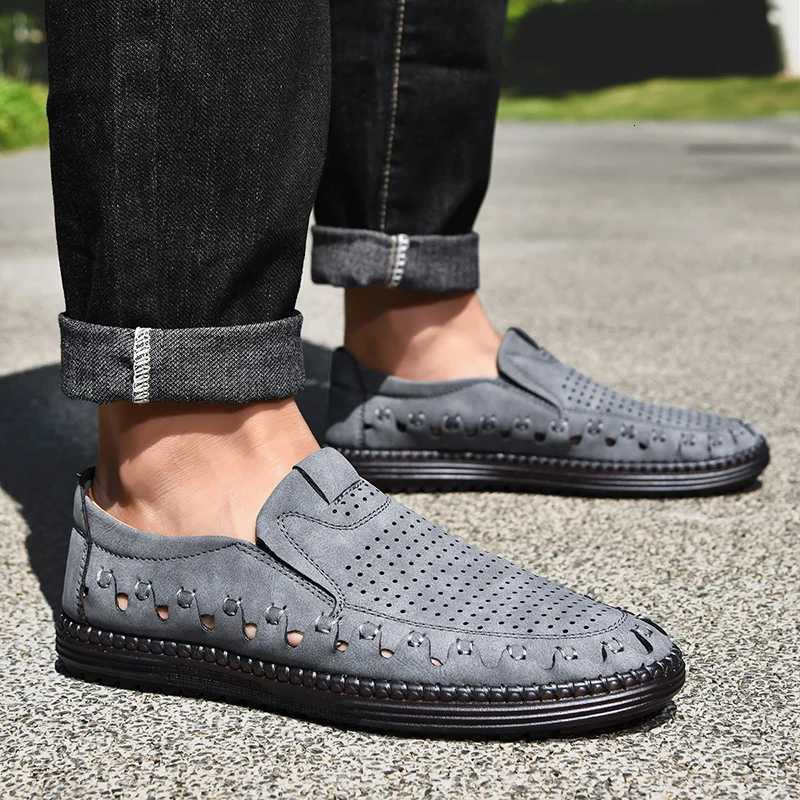 Summer Breathable Handmade Shoes Punching Leather Casual for Mens Flats Walking Shoes Outdoor Footwear Loafers Breathable Shoes W250716
