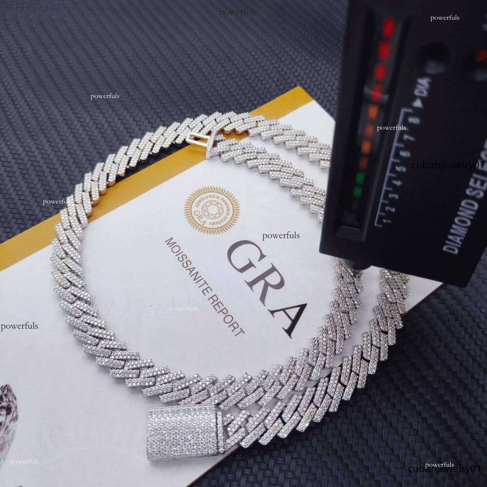 8-14mm wide GRA moissanite dia gold Sterg Sier cuban K-Chain Men's Hip hop necklace Free shipping