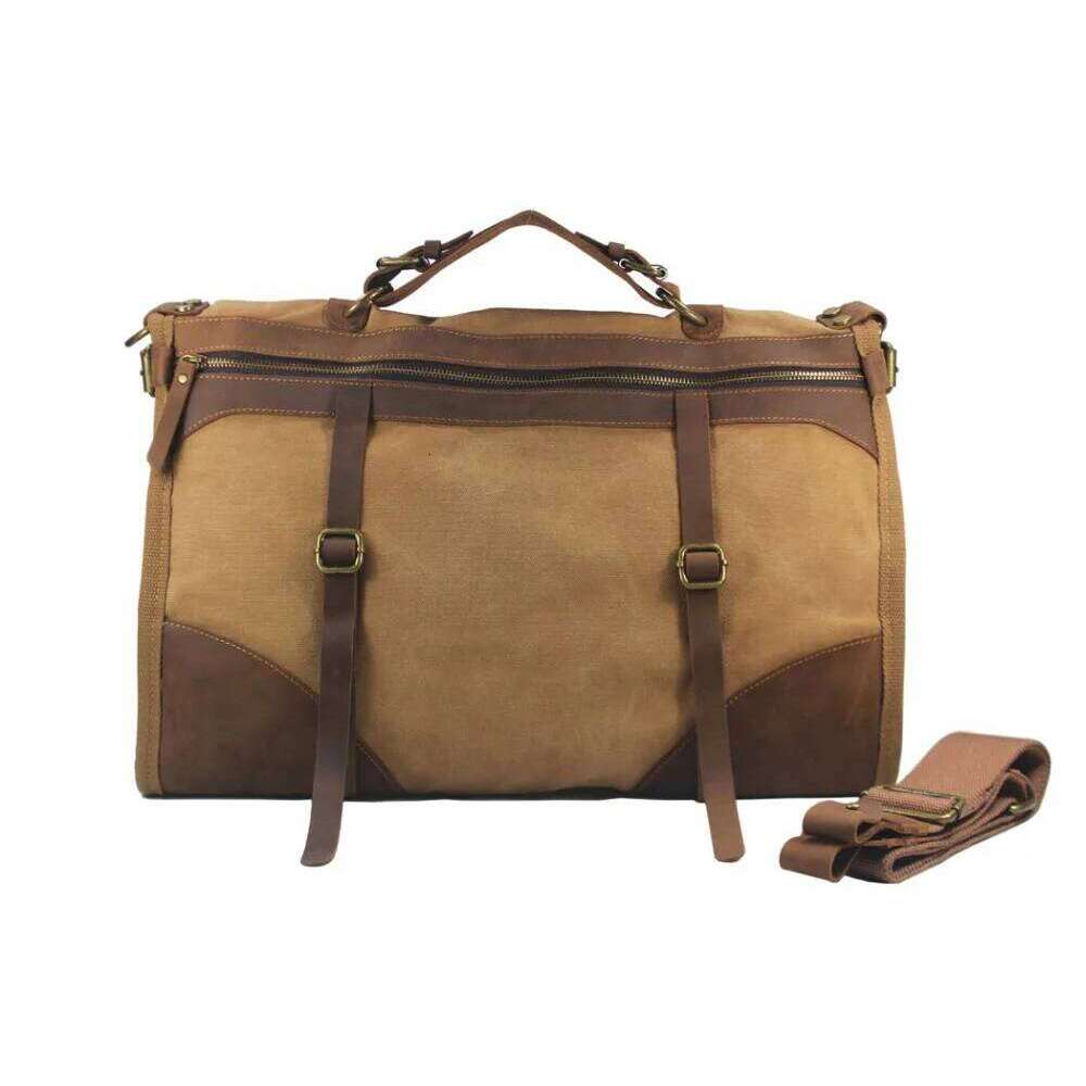 Vintage Retro military Canvas + Leather travel lage men weekend Bag Overnight duffle bags tote Leisure M314#