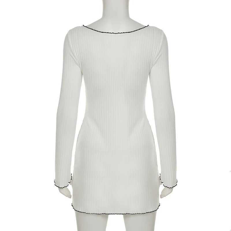 Darlingaga Y2K Aesthetics Cutecore Bow Frill Trim Dress Women Korean Fashion Square Neck Long Sleeve Spring Dresses Slim-Fitting R250716