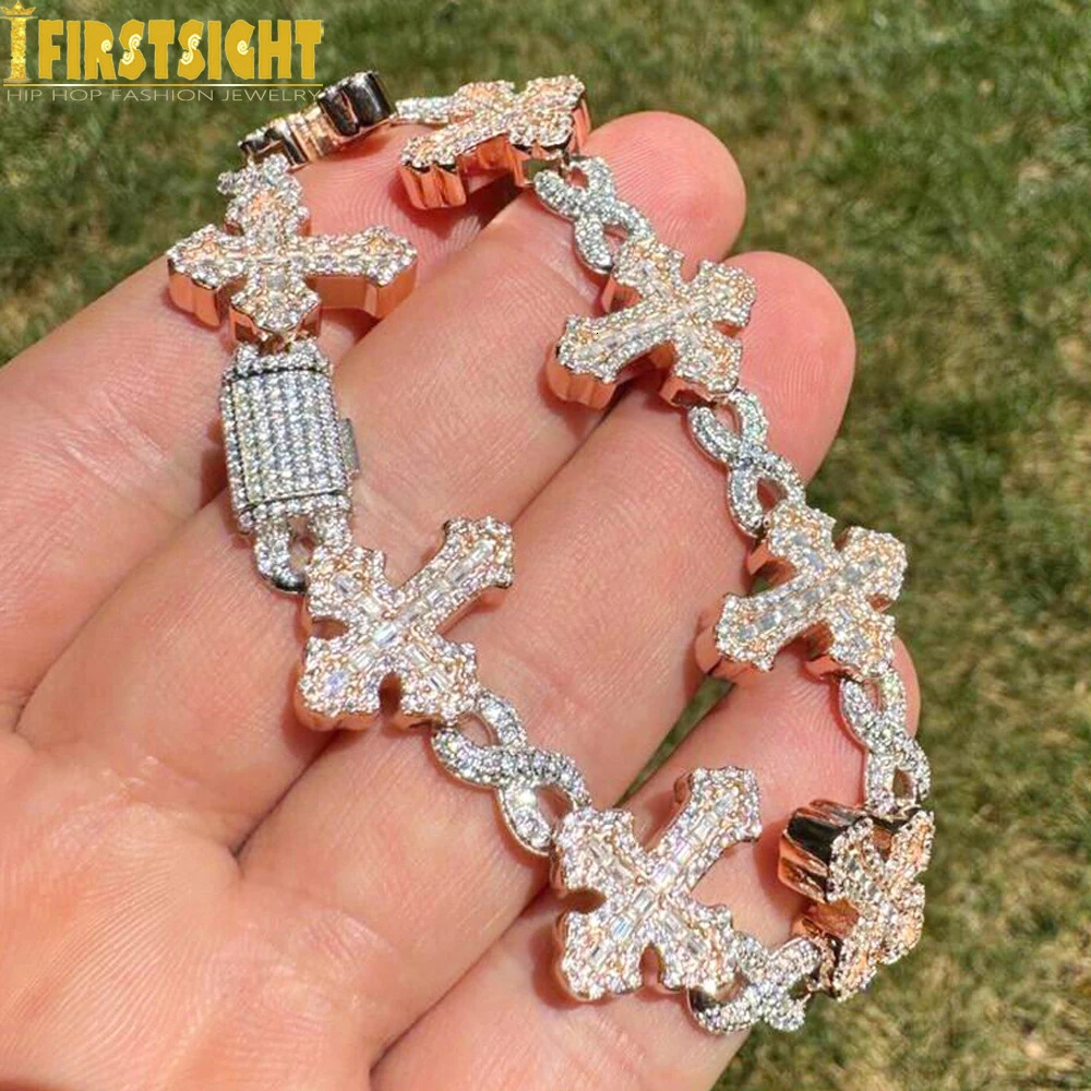 Iced Out Cross Infinity Charm Bracelet Micro Paved Cubic Zirconia Cuban Chain For Women Men Hip Hop Rapper Jewelry 250712