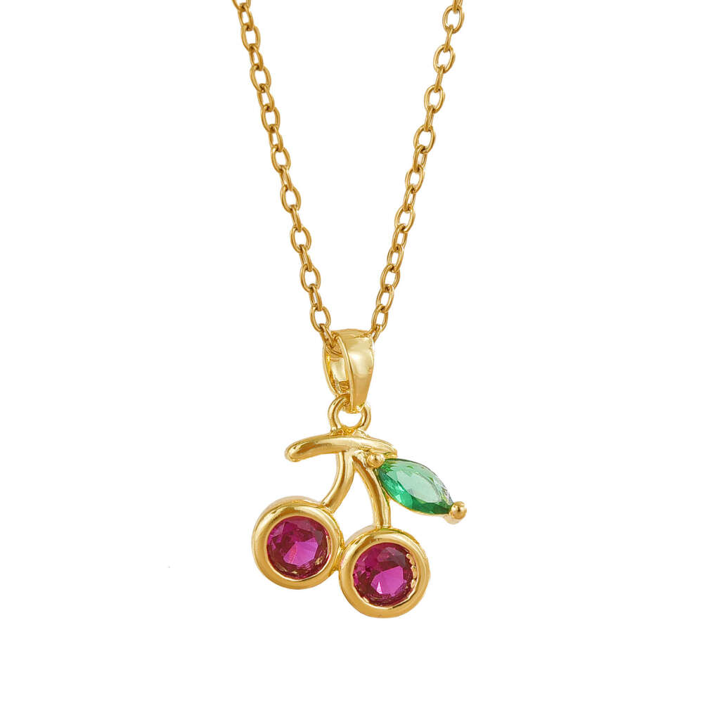 Hot Selling Fashion Simple Fruit Cherry Red Pendant Enamel Women's Collarbone Versatile Necklace Wholesale 3B3