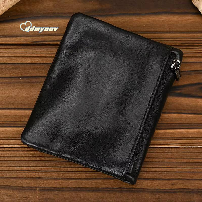 Luufan Genuine Bifold Card Holder Short Purse Male Cow Leather Mens Coin Real Cowskin Zipper Wallet ddmynov
