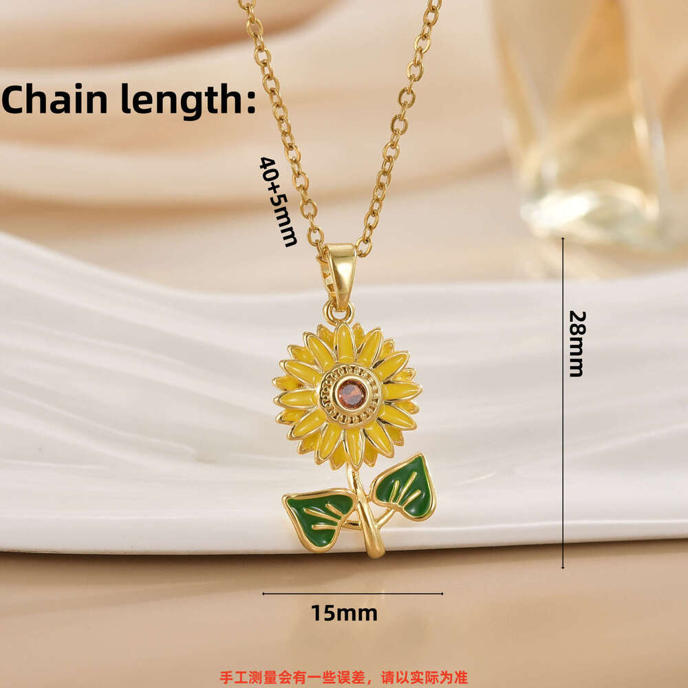 Oil-Drip Yellow Suower Pendant Light Necklace For Women Fashion Niche High-End Titanium Steel Clavicle Chain Eb8