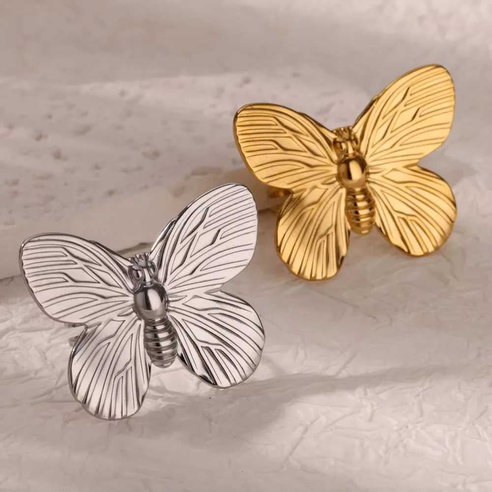 Shuangshuo Vintage Stainless Steel Sunflower Rings for Women Boho Gold Color Flower Butterfly Finger Ring Party Jewelry Gifts S250716