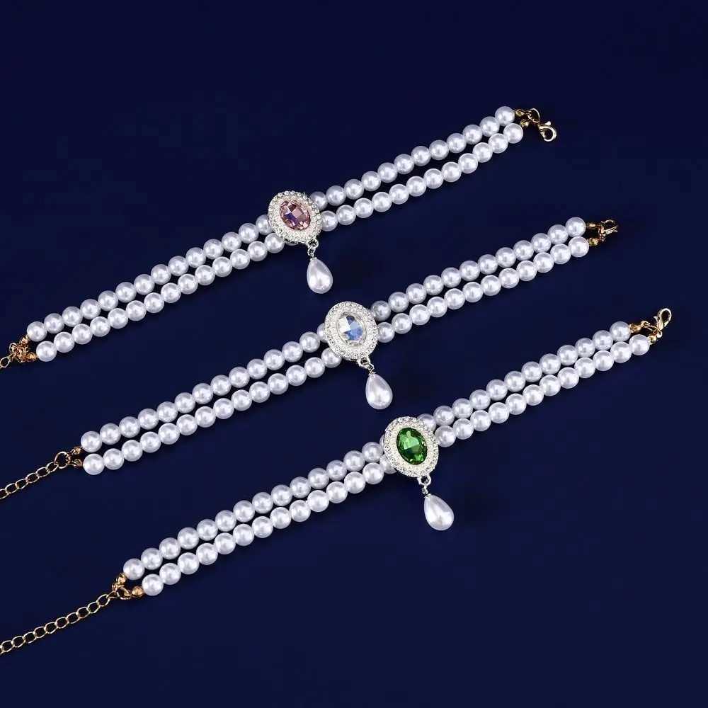 Pet Accessories Double Layer Pearl Pet Necklace Sweet Flower Pendant Cat Neck Chain Adjustable Pet Pearl Collar For Cats Puppy LL250716