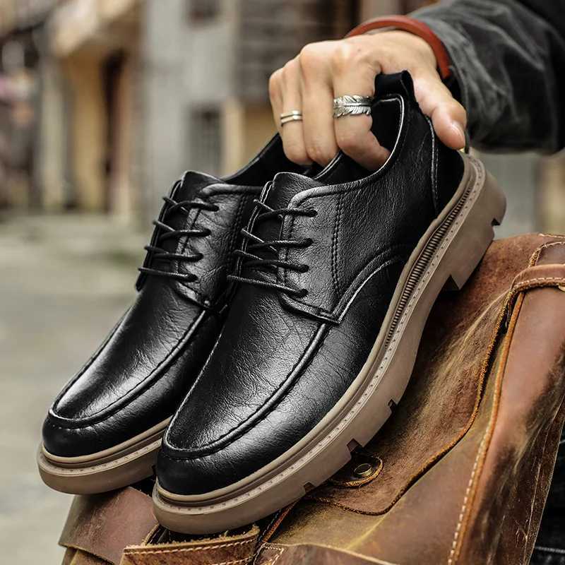 Mens Shoes New Spring and Autumn British Style Leather Shoes Mens Business Dress Big Head Cowhide Work Non-Slip Casual Shoes W250716