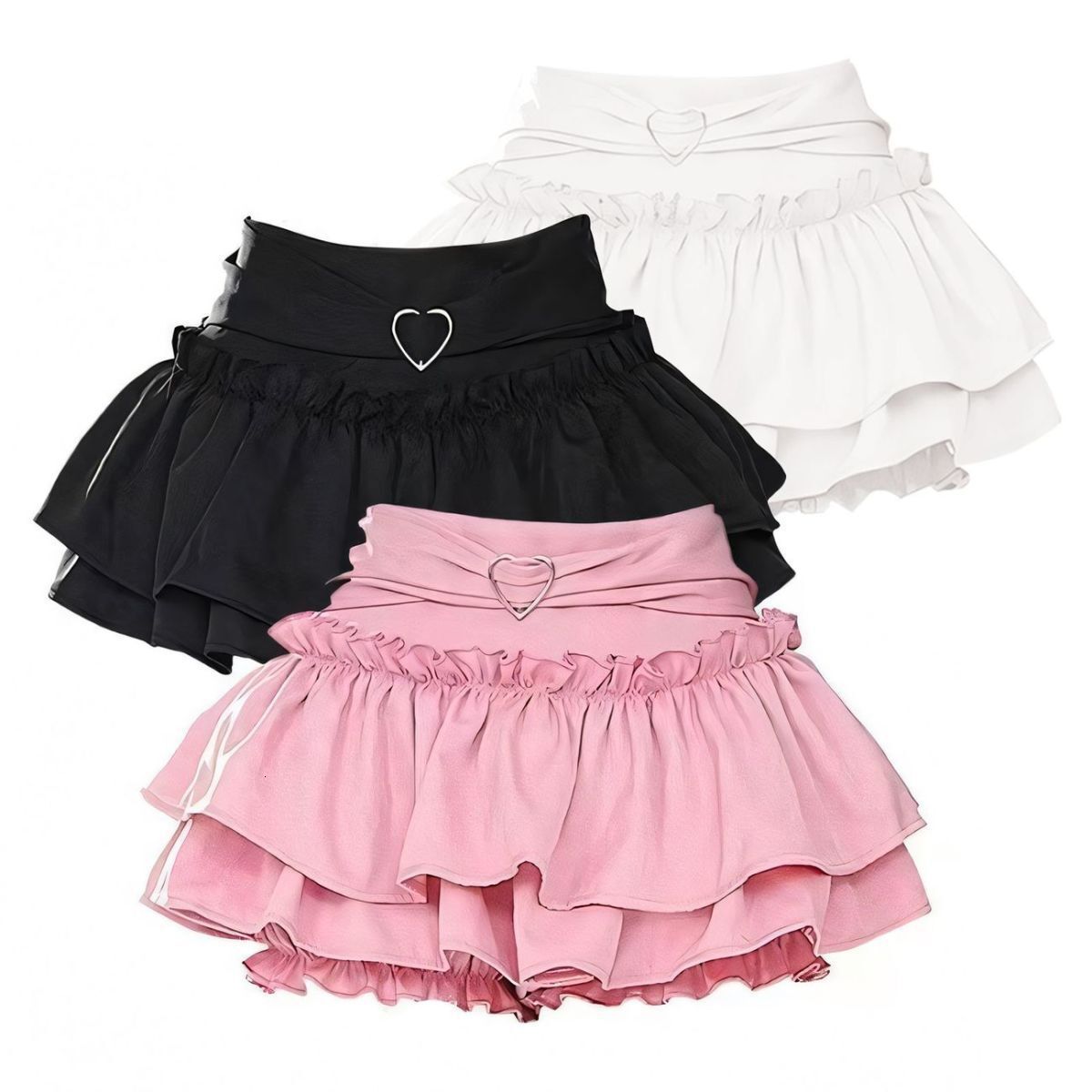 2025 Spicy Girl Y2K Lace Heart Cake Puffy Half Skirt Women Summer Elastic Waist A-Line Anti-Exposure Short