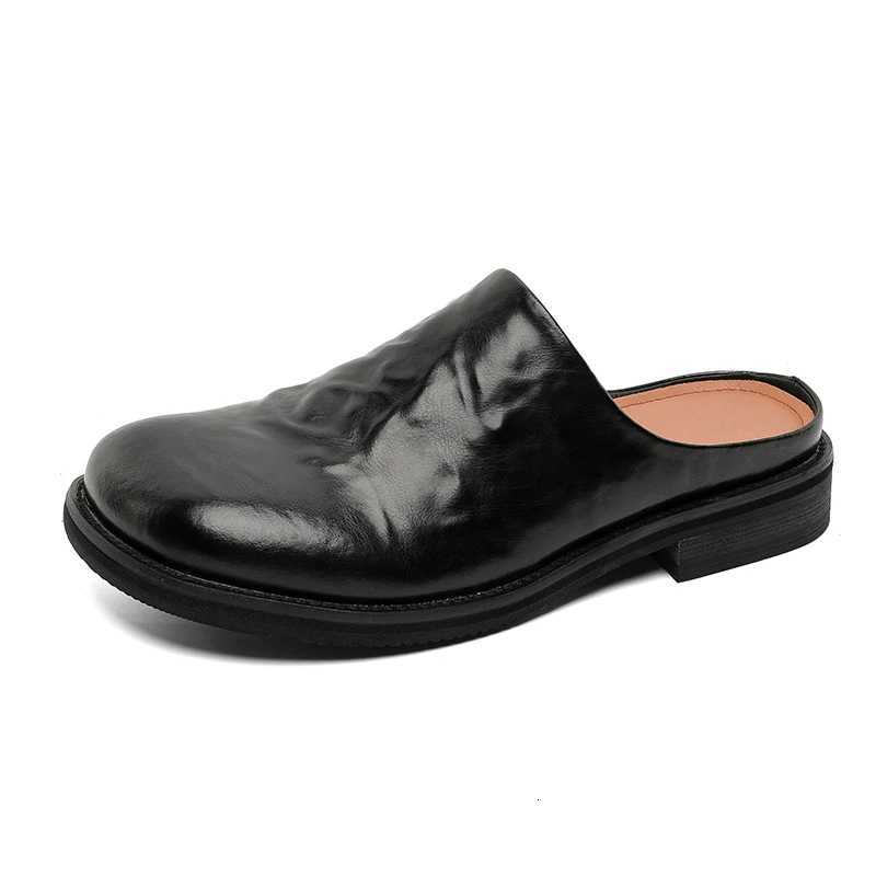 2025 Luxury Designer Loafers Slippers Summer Open-back Slides Sandals Mules Half Shoes For Men Leather Backless Casual Shoes W250716