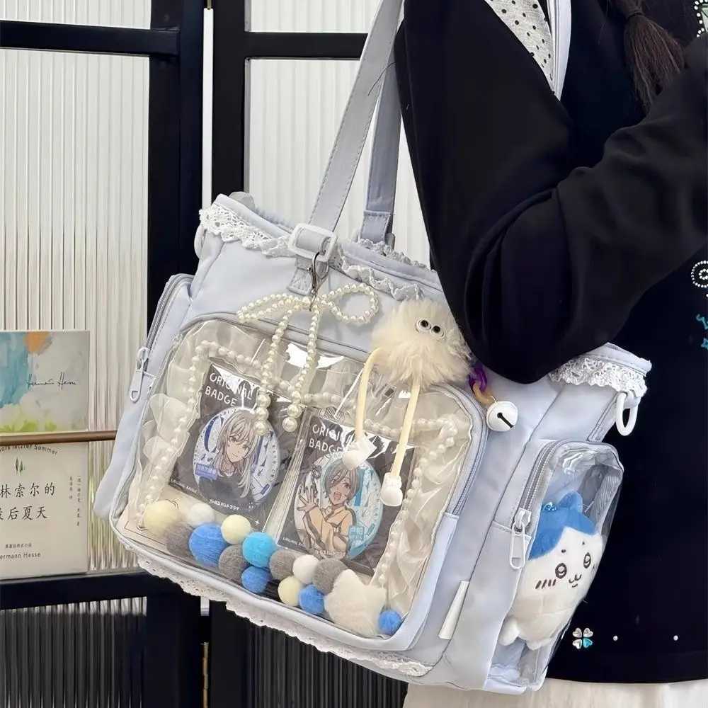 HAEX Lolita Women Ita Bags Designer JK Uniform DIY Anime Badge Tote Bag Female Y2K Dopamine Lace Beading Shoulder Bolso