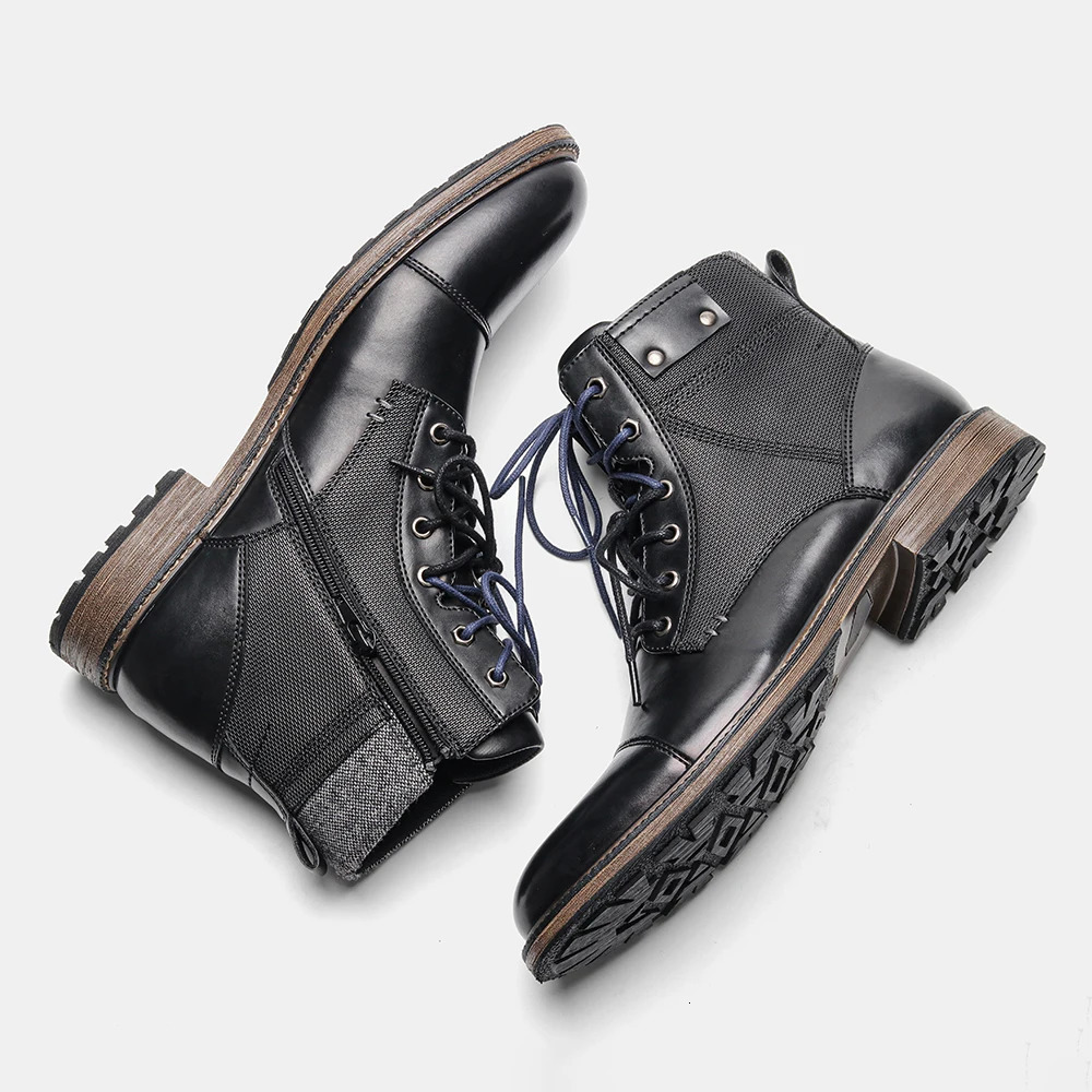 Fashion Double Shoelace Men Boots British Style Fashion Men Ankle Boots With Zipper#AL651 250715
