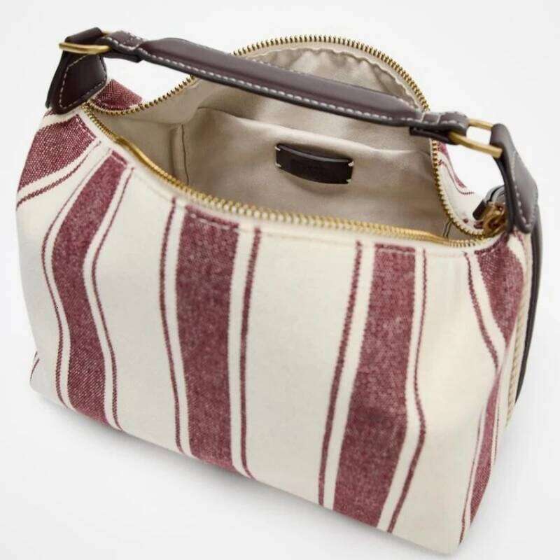 STRIPED FABRIC CITY Bag, Fashionable Handbag Purse For Women - Spacious Crossbody Satchel, Design Baguette Bag