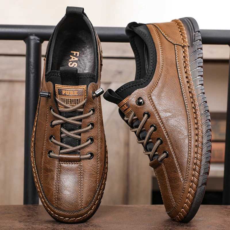 Shoes for Men Leather Casual Handmade Shoes Outdoor Hiking Sneakers Men Breathable Lace Up Sport Mens Shoes Mens Shoes W250716