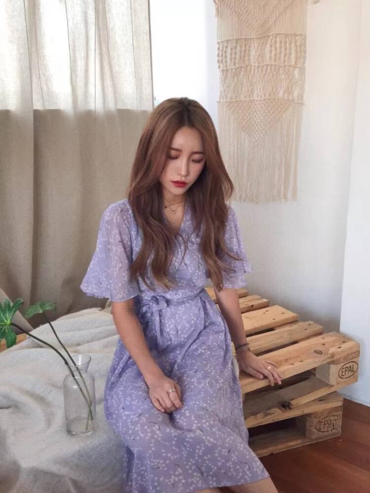 Summer Women Dress Floral Print Long Chiffon Evening Female Vintage Party Beach Woman Dresses Casual Prom Purple Maxi dongdumaoyi