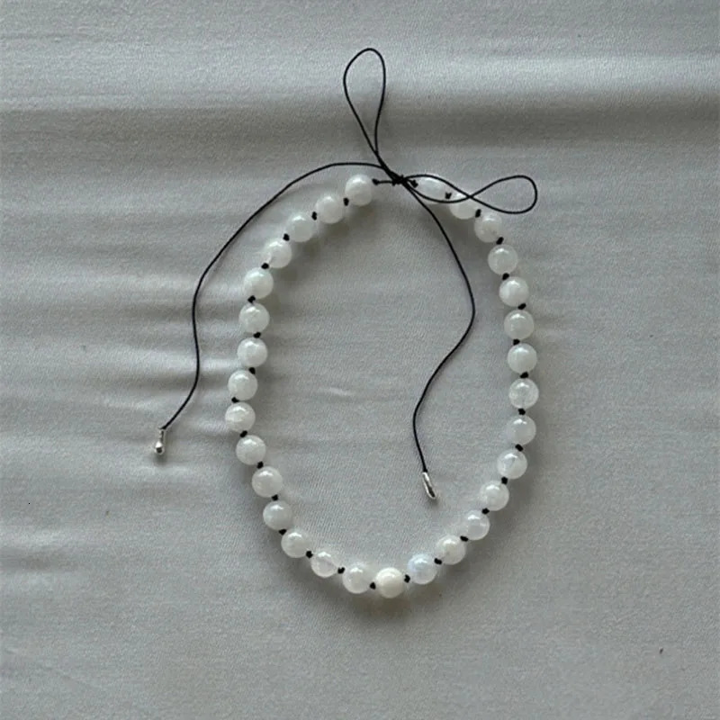 White stone ball beaded necklace for women natural stone necklace minimalist simple handmade summer beach jewelry 250712