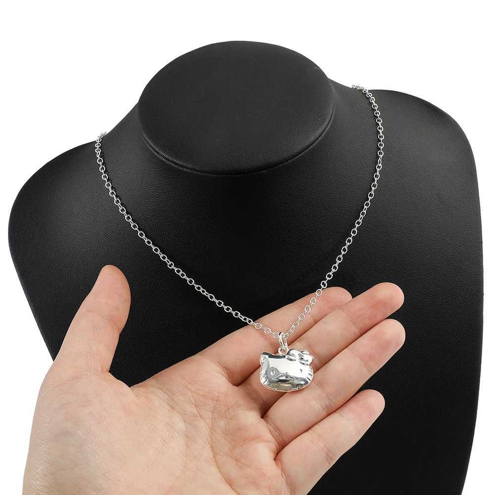 Sanrio Hello Kitty Necklace S925 Silver Color Openable Hello Kitty Pendant Neck Chain Anime Figure Toys Accessories Gifts w250716