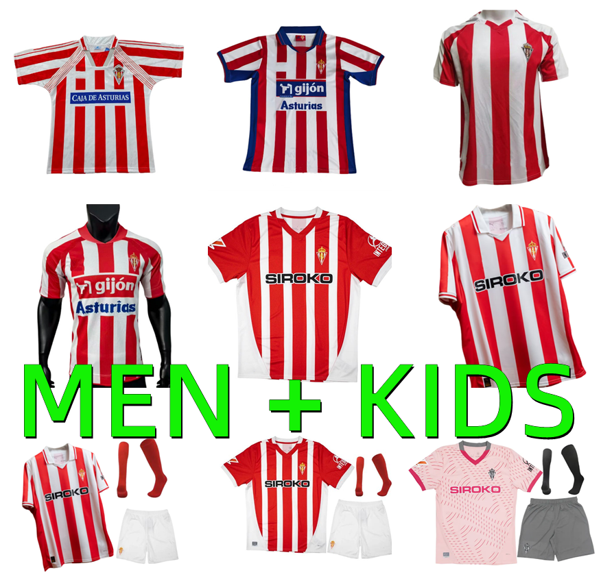25 26 Sporting de Gijon Soccer Jerseys 84 86 94 95 01 02 08 09 Retro David Villa P.GARCIA RIVERA SADIQ JUAN VILLAR DYEGO SOUSA 2025 2026 Men Kids RIVERA DJUKA Football shirt