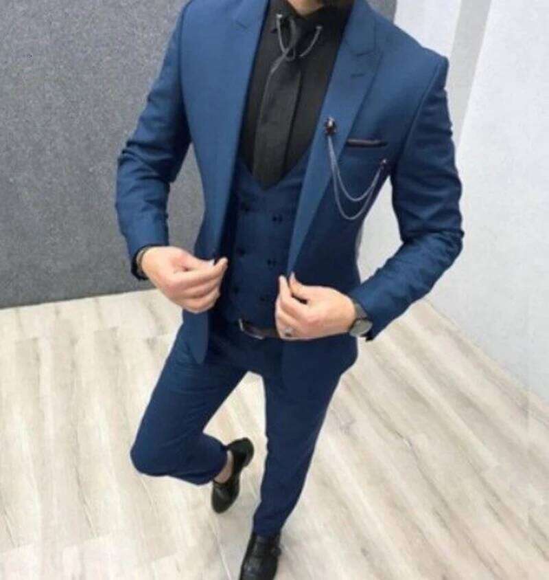 Solid Wedding Men 3 Piece Formal Groom Tuxedos For Prom Party Male Suits Fashion Clothing Set Jacket With Pants Vest