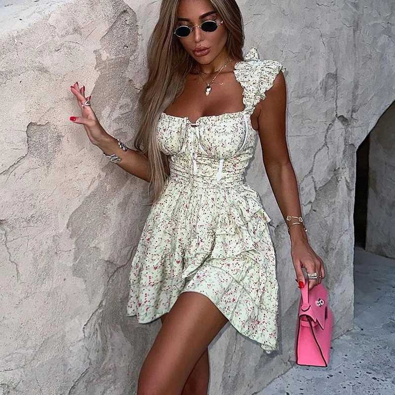 Talenza Backless Halter Neck Mini Womens Dress Fashionable Summer A-Line Skirt Sexy Sleeveless Floral Dress For Women 2024 New R250716