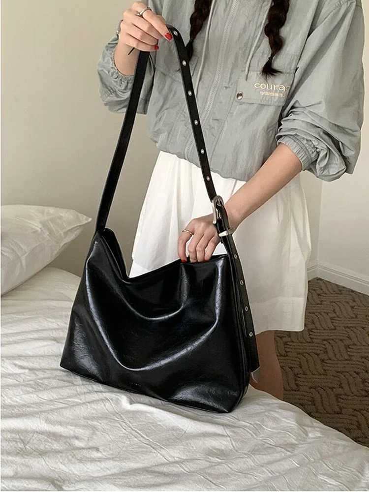 Trendy Large Capaci Casual Womens Bag Li Cha 2025 Korean Sle Crossbody Oil Wax Leather Single oulder Tote Bag
