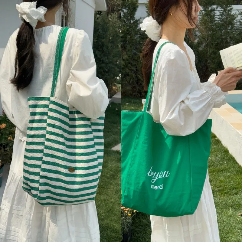 Casual Large Capacity Womens Canvas Shoulder Bags Striped Female Shopping Bag Summer Seaside Handbags Beach Tote 250714