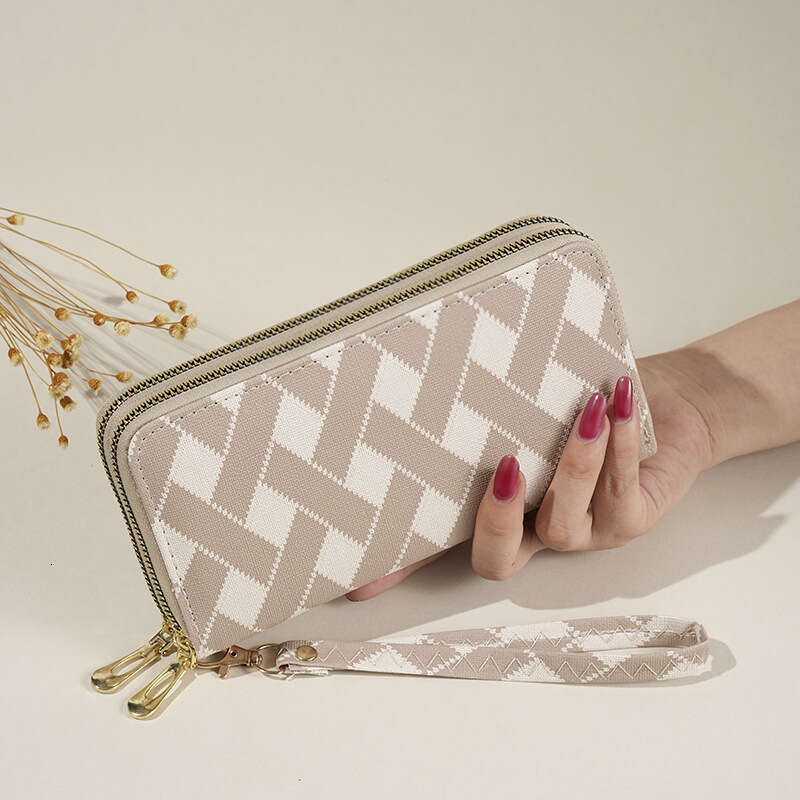 Women's Wallet with Double Zipper Large Capacity Clutch Striped Design Multi-Card Slots Phone Holder Coin Purse