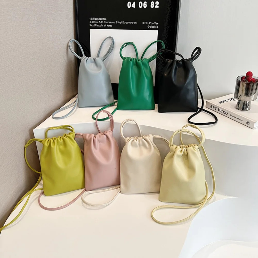 Pu Leather Women Handbags Large Capacity Candy Color Crossbody Bags Solid Flap Mini Bucket Bag 250714