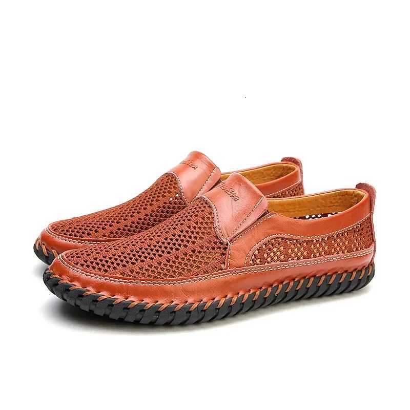 Handmade Leather Men Shoes Casual Comfortable Man Loafers Slip On Leather Shoes Mens Flats Breathable Moccasins Walking Shoes W250716