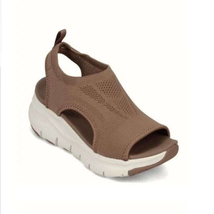 New Sandals 2024 Autumn Summer Mesh Thick Sole Slip-On Peep Toe Flyknit Casual Sports Plus Size Women's Shoes