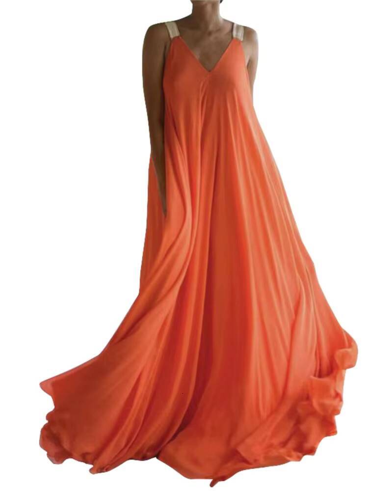 Fashion Spaghetti Strap Solid Boho Dress Summer Womens V Neck Sleeveless Loose Maxi Long Dresses New 2024 For Women Robe Femme dongdumaoyi