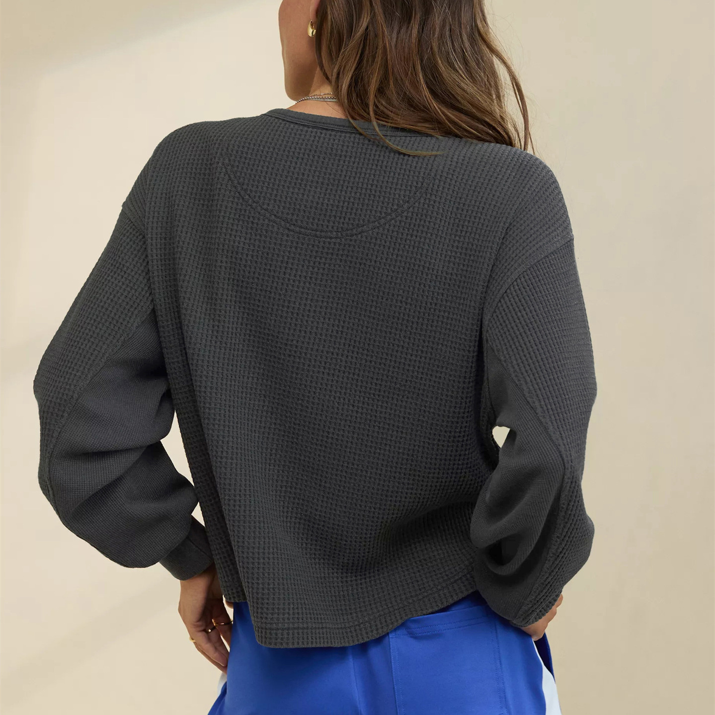 new Free shipping designer hoodie for women Button waffle loose casual commuting lazy feeling hoodie top women clothing