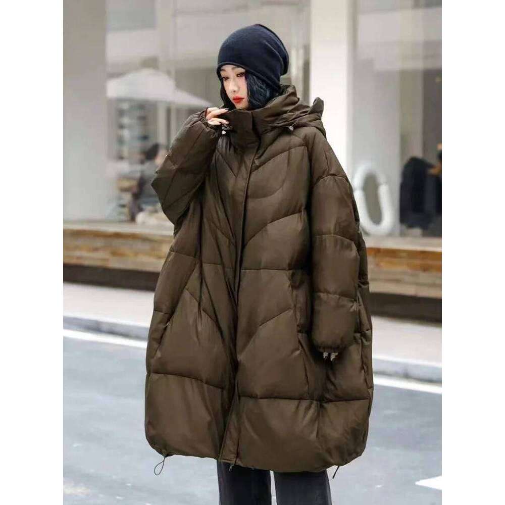 Lagabogy 2025 New Winter Women 90% White Duck Down Jacket Casual Loose Over Size Thick Outwear With Hood Female Warm Puffer Coat