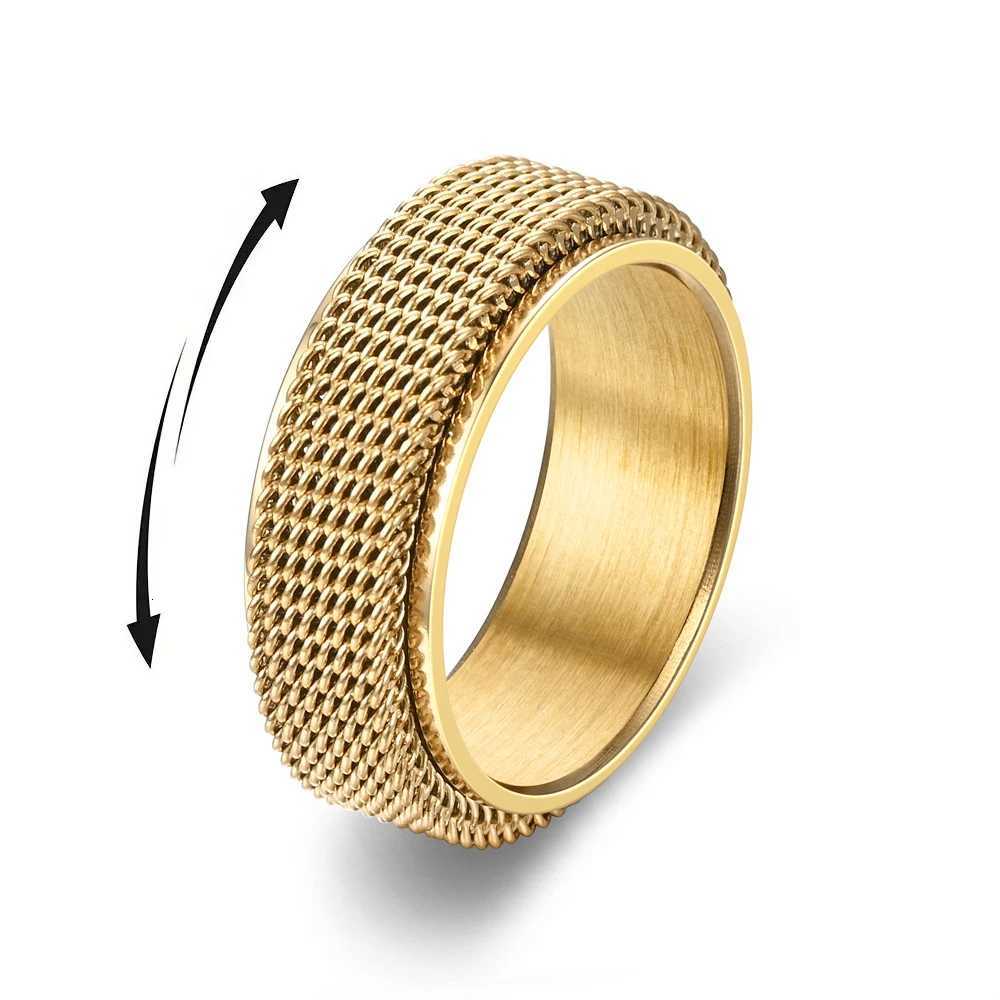 Anti-Stress Rotating Mesh Chain MenS Finger Ring Anxiety Relief Spinning Metal Spinner Fidget Ring Trendy Jewelry Anillos S250716