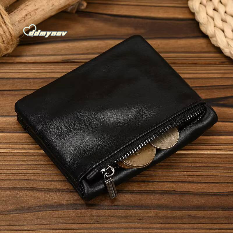 Luufan Genuine Bifold Card Holder Short Purse Male Cow Leather Mens Coin Real Cowskin Zipper Wallet ddmynov