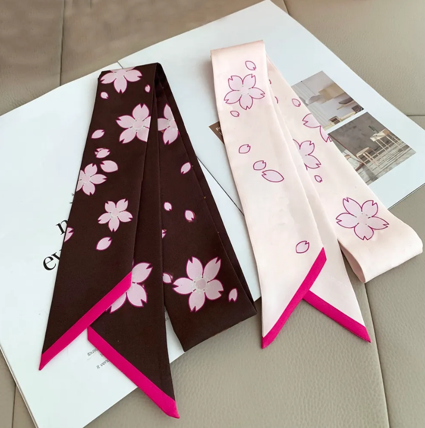Luxury Silk Scarf Classic Cherry Blossom Design Womens Headband Fashion Bag Charm Scarfs Designer Scarf For Women Hair Thin Scarves Neck Tie