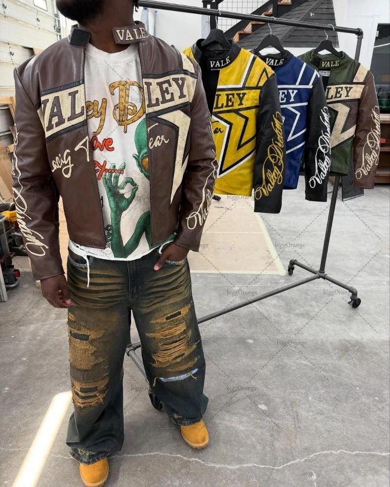 Men's Jackets American Star Geometric Fashion Oversized Jacket Men High Street Brand Harajuku Retro Letter Casual Loose Zipper Coats