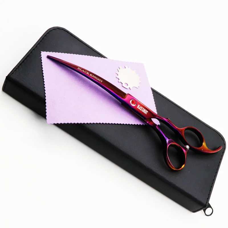 BLACK KNIGHT Professional Hairdressing Hair scissors 7 inch Cutting Barber shears Curved downward pet scissors purple style W250716