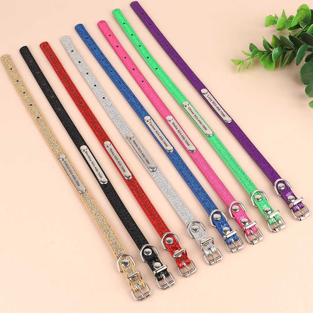 Personalized Cat Collar Bling PU Leather Cat Collars Free Custom Pet Puppy Kitten ID Necklace Adjustable for Cats Small Dogs LL250716