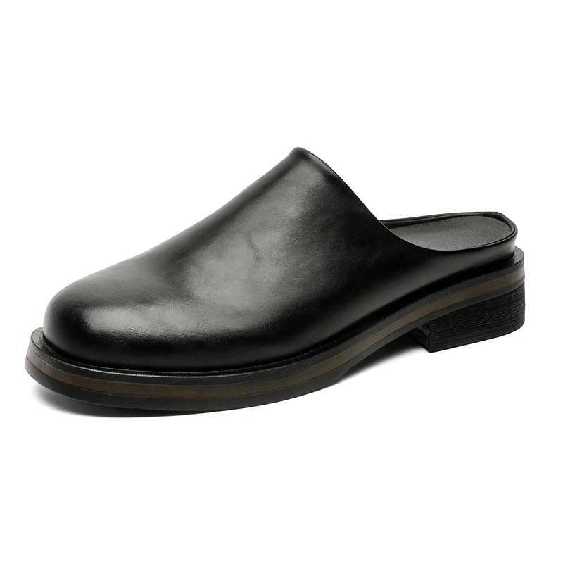 2025 Platform Leather Mules Men Half Shoes For Men Slippers Thick Bottom Backless Casual Shoes Semi-Drag Loafers Men Slides W250716